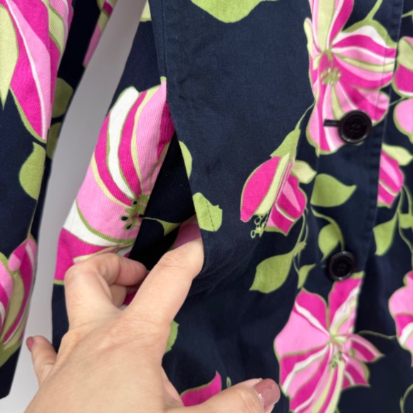 Nine Company Coat Women 8 Blue Pink Floral Light Trench Button Up Long Sleeve - Picture 3 of 11